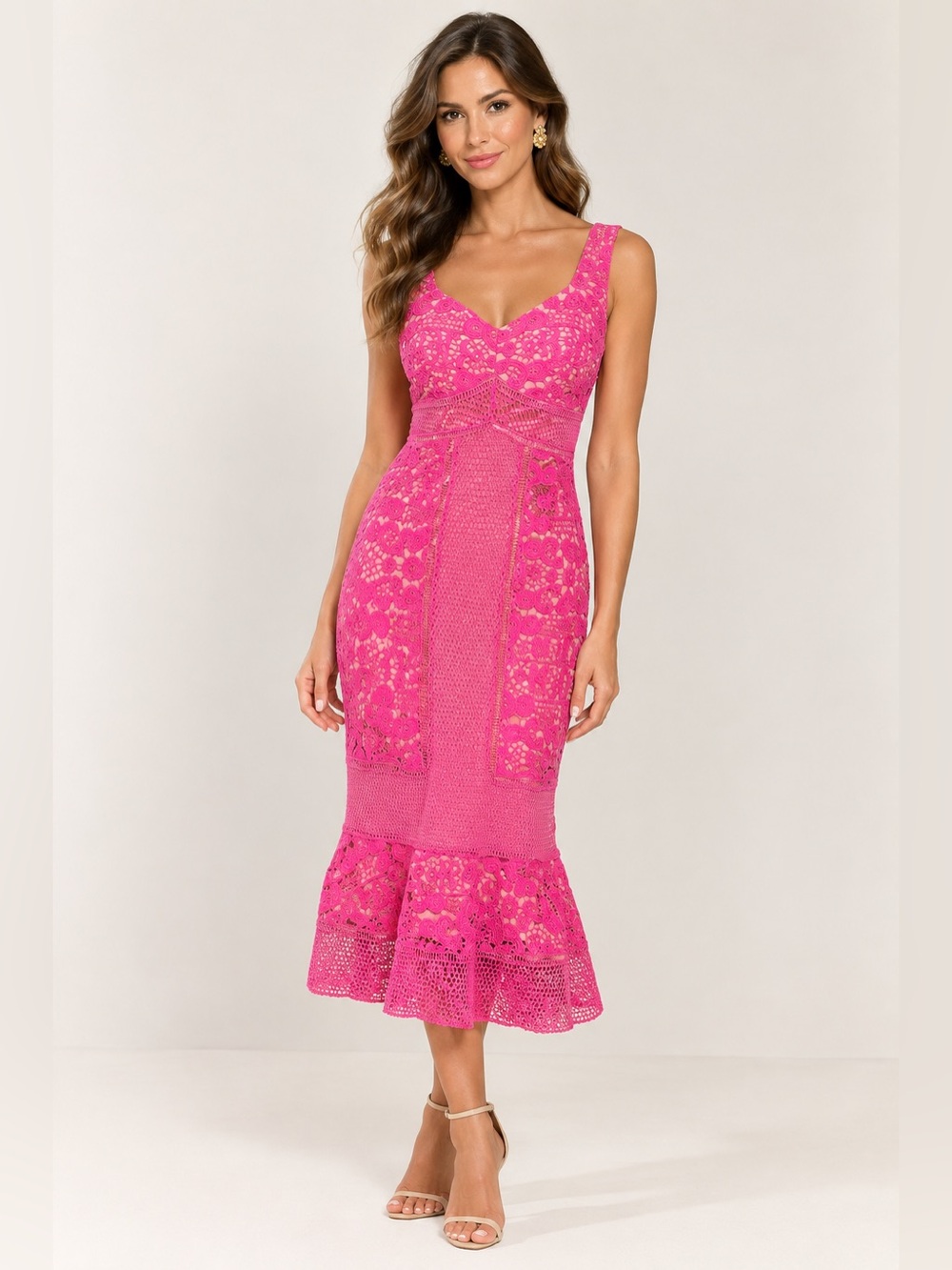 JAX Black Label Hot Pink Crochet Lace dress S